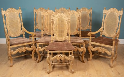 Lot 196 - A set of eight Carolean-style bleached oak chairs