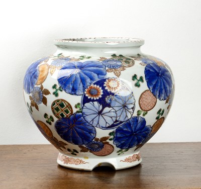 Lot 605 - Fukagawa vase Japanese painted with flowers...