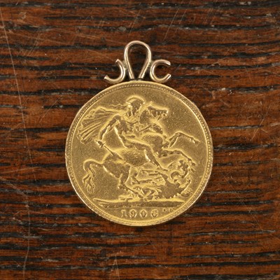 Lot 261 - Edward VII sovereign dated 1906, with applied...