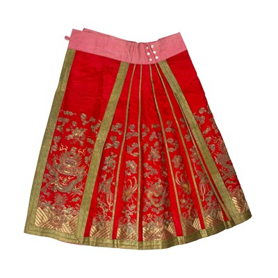 Lot 359 - Red silk and gold thread skirt Chinese with...