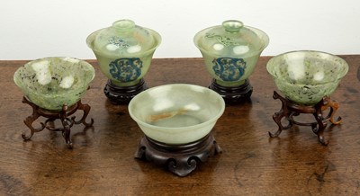 Lot 246 - Pair of bowenite bowls and covers Chinese each...