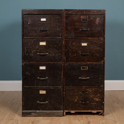 Lot 361 - A pair of old wooden four-drawer filing cabinets