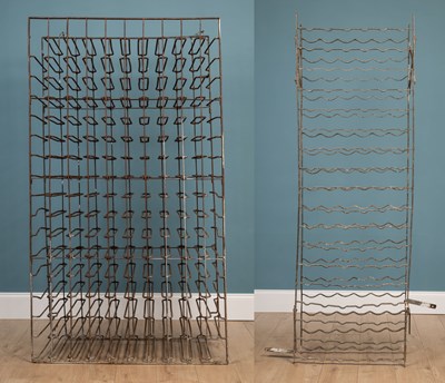 Lot 1295 - A wrought iron, double-depth wine rack together with another wrought iron wine rack