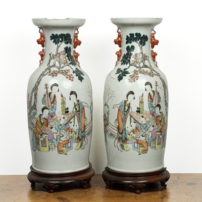 Lot 327 - Pair of polychrome enamelled porcelain vases...