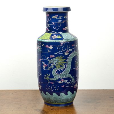 Lot 328 - Blue ground rouleau vase Chinese, 19th/20th...