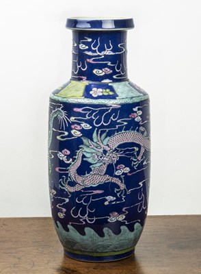 Lot 328 - Blue ground rouleau vase Chinese, 19th/20th...