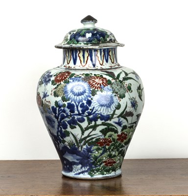 Lot 442 - Wucai vase and cover Chinese, Transitional...