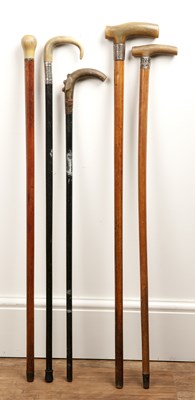 Lot 326 - Four horn (probably rhino horn) walking sticks...