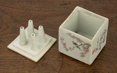 Lot 336 - Square porcelain pen holder Chinese, Republic...