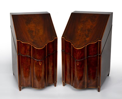 Lot 194 - A pair of George III mahogany knife boxes with...