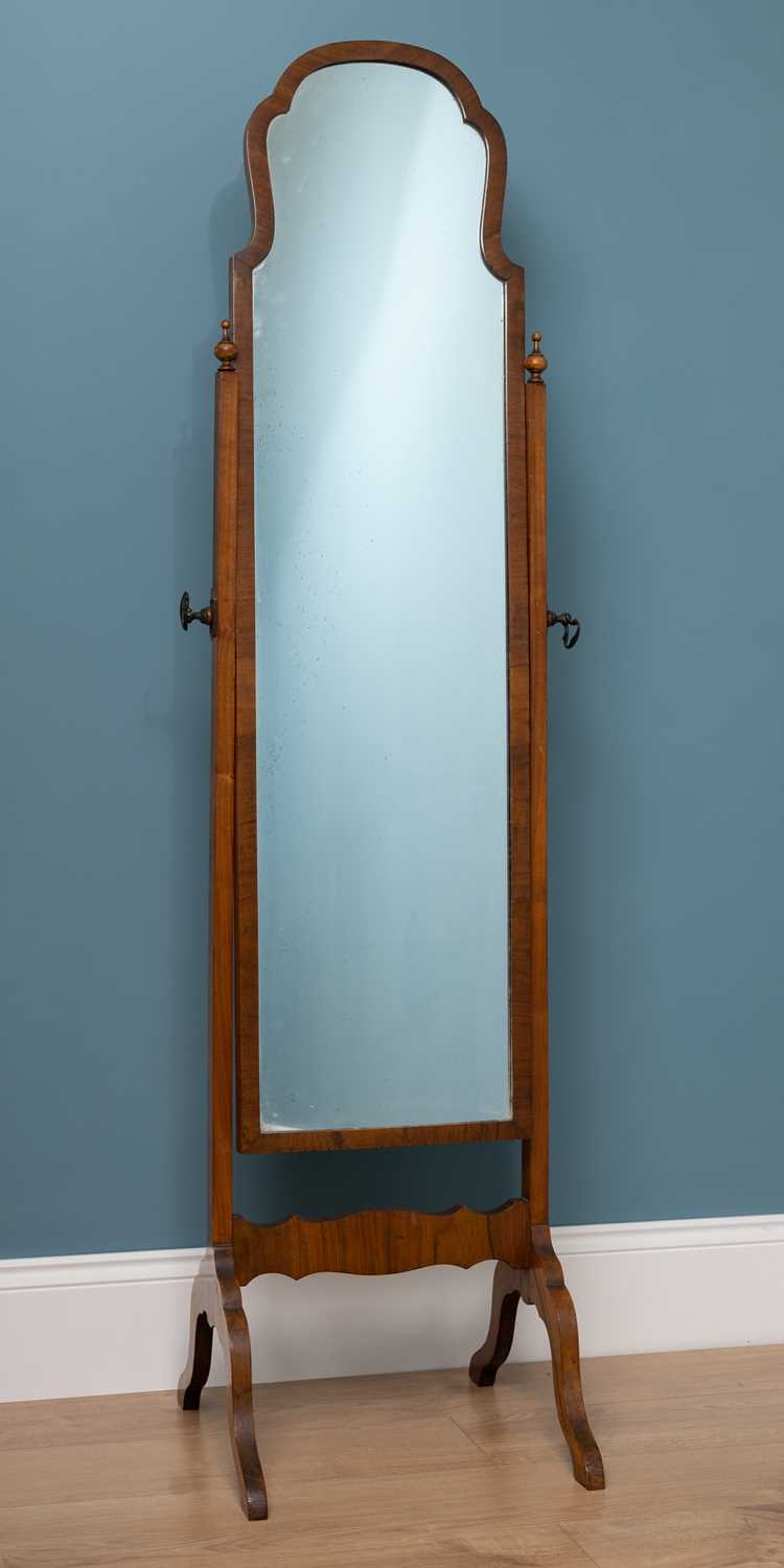 Lot 114 - A narrow walnut framed cheval mirror