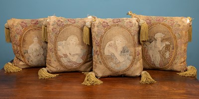 Lot 220 - Four yellow needlework cushions