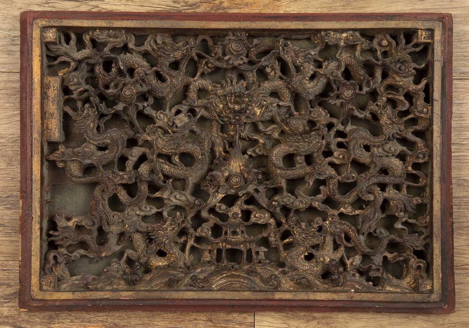 Lot 414 - Carved altar panel Chinese carved in relief