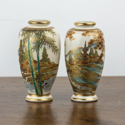 Lot 471 - Pair of small Satsuma vases Japanese painted...