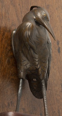 Lot 600 - Bronze okimono of a standing heron Japanese,...