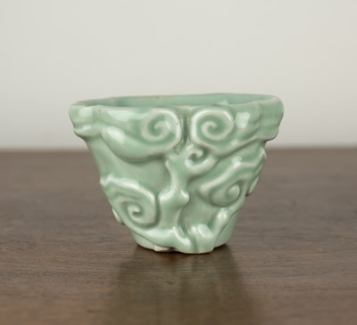 Lot 287 - Celadon porcelain Lingzhi libation cup Chinese...