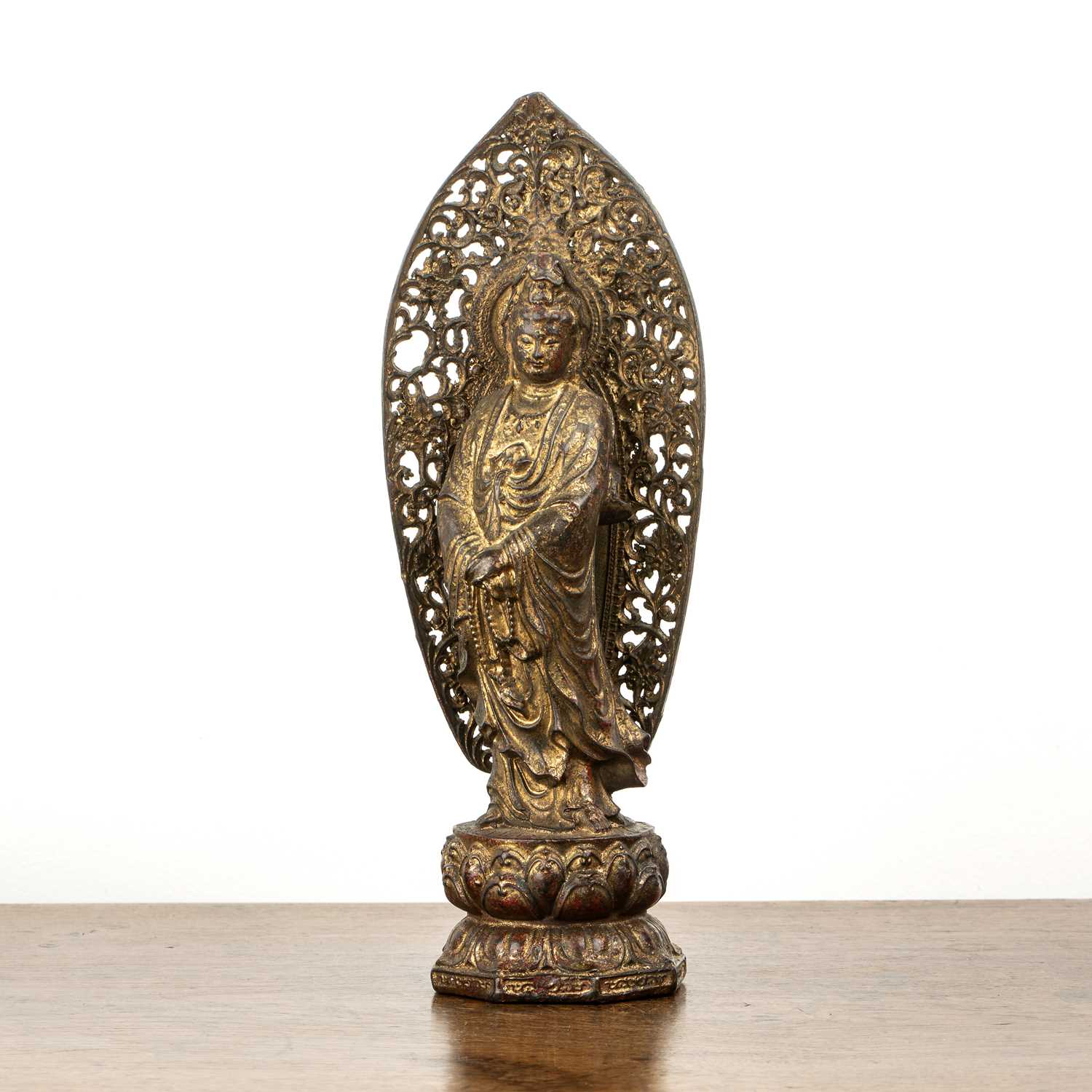 Lot 374 - Gilt bronze figure of Guanyin Chinese standing...