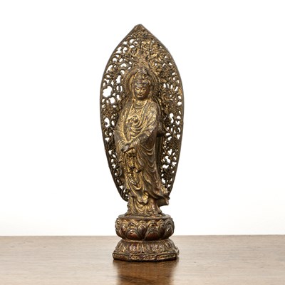 Lot 374 - Gilt bronze figure of Guanyin Chinese standing...