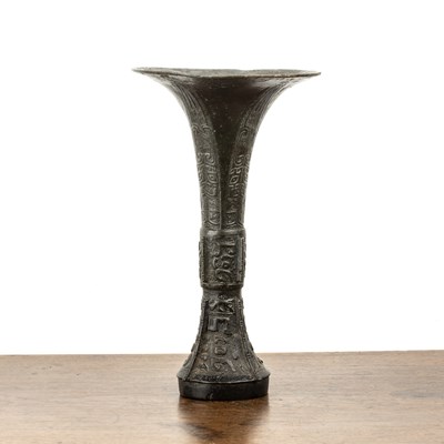 Lot 379 - Bronze and fluted gu vase Chinese of archaic...