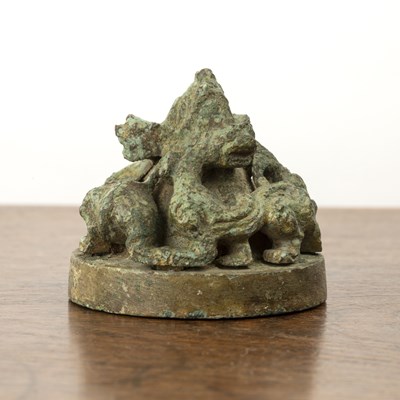 Lot 367 - Bronze 'mountain' mat weight Chinese, Western...