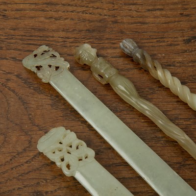 Lot 365 - Celadon jade hairpin Chinese, Qing dynasty of...