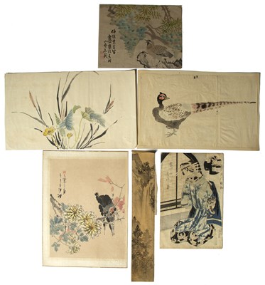 Lot 426 - Folio of watercolours and a woodcut Chinese...