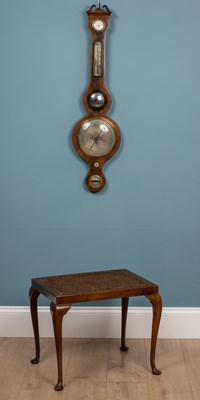 Lot 117 - A caned seat mahogany stool, together with a mahogany barometer
