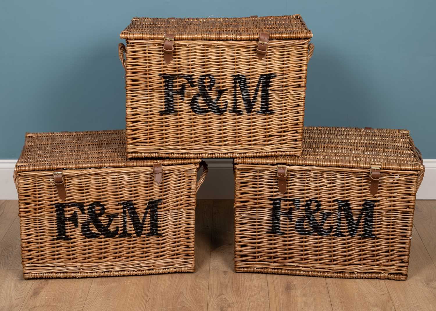 Lot 353 - A group of three Fortnum & Mason wicker picnic hampers