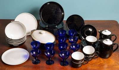 Lot 454 - A collection of Denby stoneware; together with a group of eleven blue wine glasses