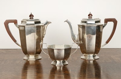 Lot 289 - Art Deco three-piece silver tea/coffee set...