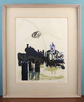 Lot 247 - Philip Harrison (20th century English school), A locomotive on a bridge