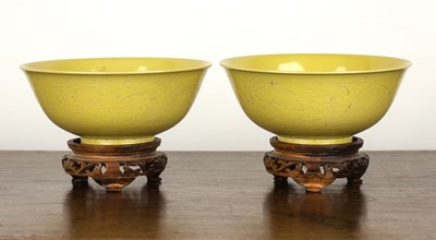 Lot 446 - Pair of yellow ground porcelain bowls Chinese...