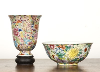 Lot 447 - Millefleur porcelain bowl and a similar tall...