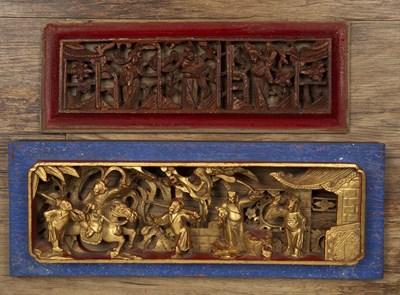 Lot 390B - Two carved altar panels Chinese one with gilt...