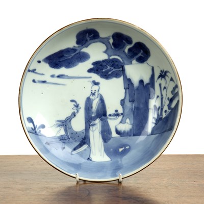 Lot 50a - Blue and white porcelain shallow dish Chinese,...