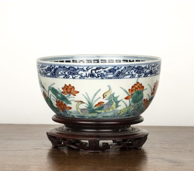 Lot 448 - Doucai porcelain bowl on stand Chinese painted...