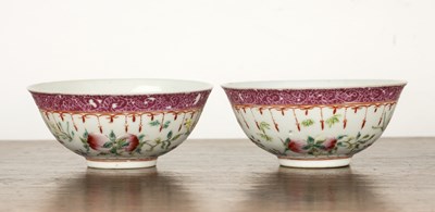 Lot 449 - Pair of pink enamelled bowls Chinese each...