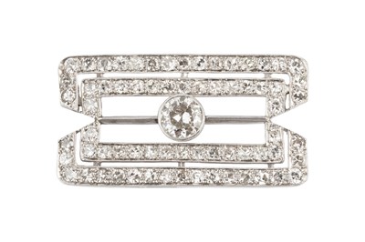 Lot 165 - A diamond panel brooch, the shaped rectangular...