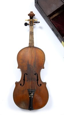 Lot 362 - An antique continental violin with a single...