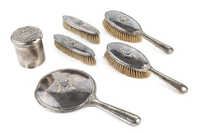 Lot 195 - A silver Arts & Crafts style six piece...