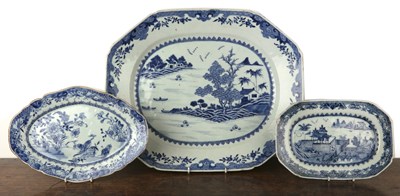 Lot 248 - Three blue and white export dishes Chinese,...