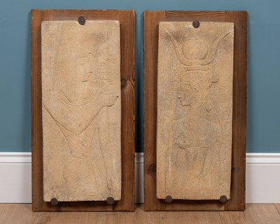 Lot 225 - A pair of Egyptian revival cast reconstituted sandstone panels