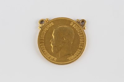 Lot 90 - A Nicholas II gold 10 roubles coin, dated 1903,...