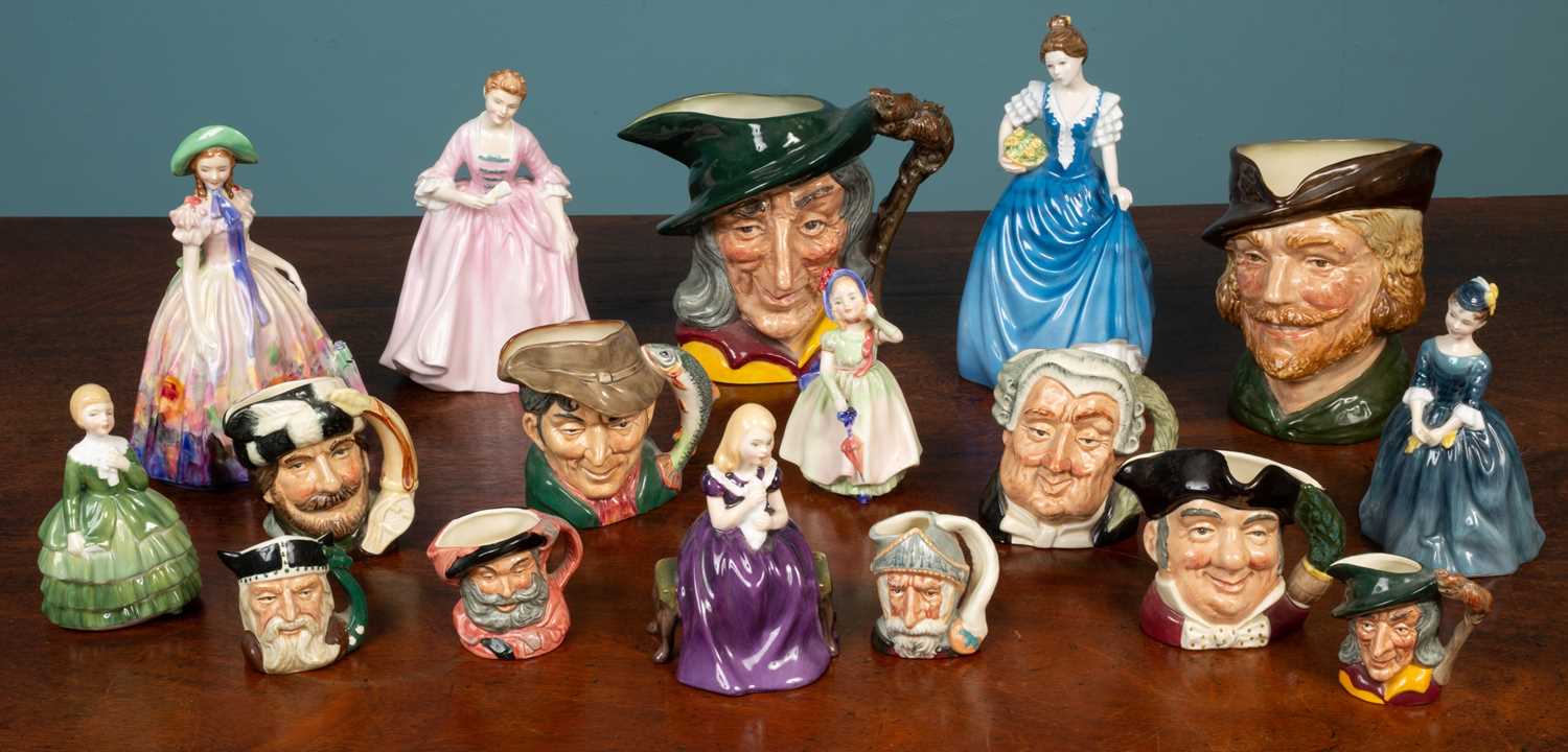 Lot 4 - A collection of seventeen Royal Doulton figurines and character jugs