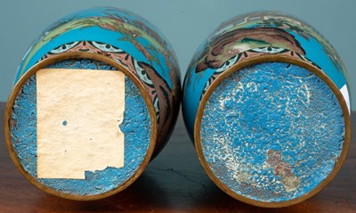 Lot 6 - A pair of Japanese blue ground cloisonné vases