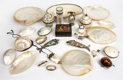 Lot 371 - An eastern white metal and mother of pearl...