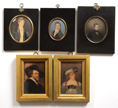 Lot 373 - A group of five miniature portraits painted on...