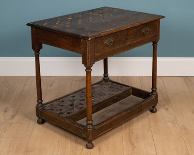 Lot 354 - An antique oak walking stick or fishing rod stand come side table