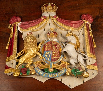 Lot 369 - A painted plaster royal coat of arms