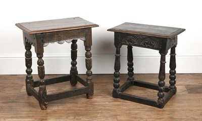 Lot 155 - Two oak joint stools 19th Century and later,...